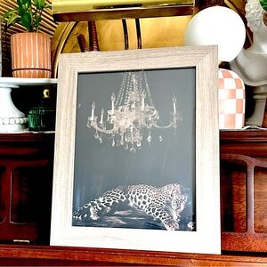 Leopard Black Art Chandelier Canvas Art Print Faux Wood Framed Wall Art 15x19”